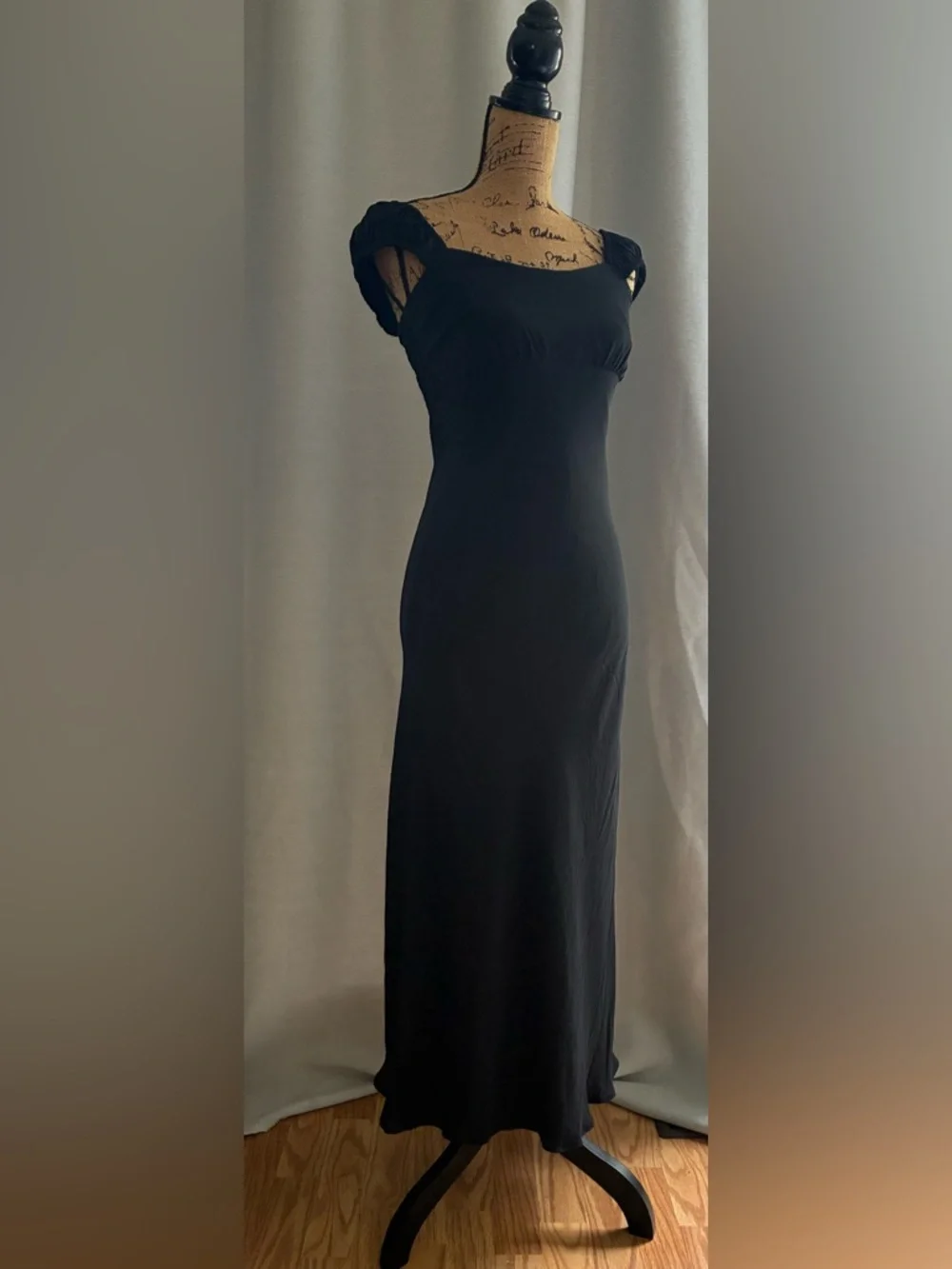 Abercrombie & Fitch Black Ruched Cap Sleeve Maxi Dress